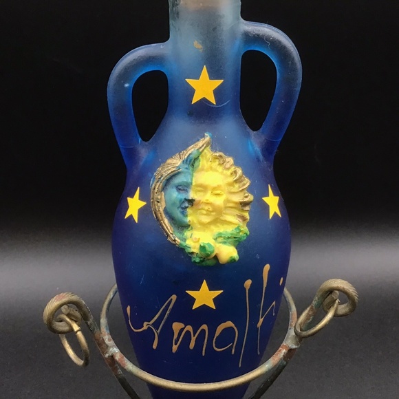Italian Amalfi Souvenir Glass Amphora/Flask w Metal Stand and 4 Limoncello fr - Picture 11 of 16